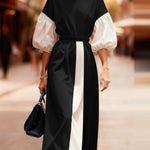 Zeagoo Women's Designer Color Block Puff Sleeve 100% Cotton Dress