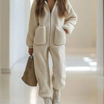 Zeagoo Women's Casual Loose Sherpa Fleece Hooded Jumpsuit