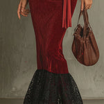 Zeagoo Women's Deep V-Neck Bodycon Lace Hem Maxi Dress