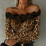 Zeagoo Vintage Off Shoulder Leopard Lace Trim Top for Women Elegant Date Night Party 2026 | Under $40