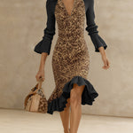 Zeagoo Women's Chic Ruffle Hem Leopard Print Dress