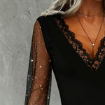 Zeagoo Sparkling Sheer Sleeves Lace Collar Top for Women Elegant Date Night Party 2026 | Under $40