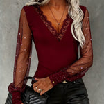 Zeagoo Sparkling Sheer Sleeves Lace Collar Top for Women Elegant Date Night Party 2026 | Under $40
