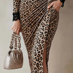 Zeagoo Elegant Lace Spliced Leopard Midi Dress for Women Casual Elegant Summer 2026 Work Brunch