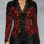 Zeagoo Leopard Printed Lace Patchwork Blouse for Women Elegant Date Night Party 2026 | Under