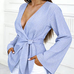 Zeagoo Zeagoo Women's Chic Striped Tie Front Blouse for Women Casual Work Office Loose Fit 2026 | Under