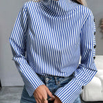 Zeagoo Stylish Striped High Collar Blouse for Women Casual Work Office Loose Fit 2026 | Under $40