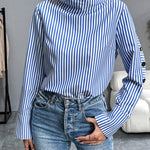 Zeagoo Stylish Striped High Collar Blouse for Women Casual Work Office Loose Fit 2026 | Under $40