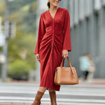 Zeagoo Women's Casual Ruched Front Midi Shirt Dress
