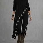 Zeagoo Edgy Asymmetrical Grommet Detail Hooded Top and Pants Set for Women Casual Work Office Loose Fit 2026 | Under $25