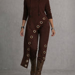 Zeagoo Edgy Asymmetrical Grommet Detail Hooded Top and Pants Set for Women Casual Work Office Loose Fit 2026 | Under $25