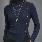 Zeagoo Elegant Button Accent Elastic Knit Turtleneck Top for Women Casual Loose Business Casual 2026 | Under $25