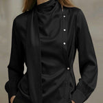 Zeagoo Glossy Ribbon Design Slant Closure Blouse for Women Casual Work Office Loose Fit 2026 | Under $40