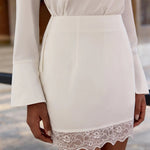 Zeagoo Women's Chic Mock Neck Blouse and Lace Trim Mini Skirt Set