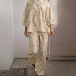 Summer Casual Print Linen Blend Blouse Pants Set