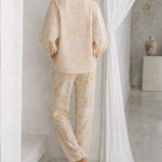 Summer Casual Print Linen Blend Blouse Pants Set
