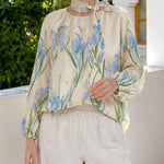 Zeagoo Elegant Spring Print Lantern Sleeve Blouse with Scarf for Women Casual Work Office Loose Fit 2026 | Under $40