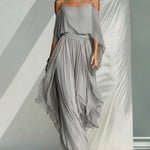 Zeagoo Elegant Chiffon Off-Shoulder Top And Maxi Skirt Set for Women Casual Work Office Loose Fit 2026 | Under $25