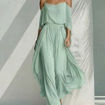 Zeagoo Elegant Chiffon Off-Shoulder Top And Maxi Skirt Set for Women Casual Work Office Loose Fit 2026 | Under $25