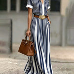 Summer Elegant Vertical Striped Print Shirt Dress