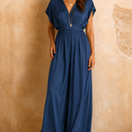 Summer Elegant V-Neck Ruffle Waist Satin Dress