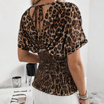 Trendy Leopard Print Back Tie Empire Waist Blouse