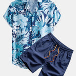 Musical Instrument Tropical Print Button Up Shirt & Swim Shorts