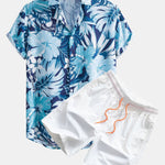 Musical Instrument Tropical Print Button Up Shirt & Swim Shorts