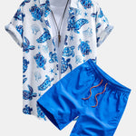 Turtle Print Button Up Shirt & Swim Shorts