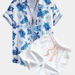 Turtle Print Button Up Shirt & Swim Shorts