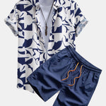 Color Block Print Button Up Shirt & Swim Shorts