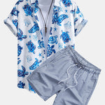 Turtle Print Button Up Shirt & Striped Swim Shorts