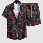 Men's Paisley Cashew Print Casual Short Sleeve Shirt Shorts Set