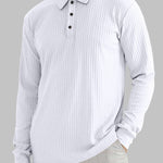 Men's solid color texture business casual POLO long-sleeved T-shirt