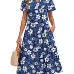 Zeagoo Women's Casual Short Sleeve A-line Midi Dress with Pocket (US Only)