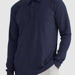 Men's solid color texture business casual POLO long-sleeved T-shirt