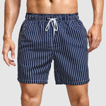 Men's Classic Striped Double-Layer Mesh Beach Swim Shorts