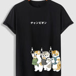 Men's Japanese Cartoon Cat Print Basic T-Shirt