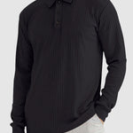 Men's solid color texture business casual POLO long-sleeved T-shirt