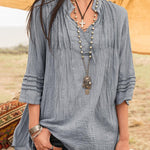 Zeagoo Solid V-Neck Tees Lace Splicing Fold Blouse Flowy Casual Loose Fit Shirt