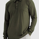 Men's solid color texture business casual POLO long-sleeved T-shirt