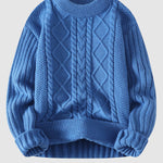 Men's casual Solid Cable slim fit stand collar sweater