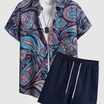 Men's Vintage Paisley Print Short Sleeve Shirt Shorts Set