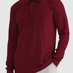 Men's solid color texture business casual POLO long-sleeved T-shirt