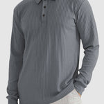 Men's solid color texture business casual POLO long-sleeved T-shirt