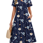 Zeagoo Women's Casual Short Sleeve A-line Midi Dress with Pocket (US Only)