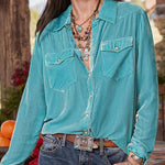 Zeagoo Loose Casual Vintage Velvet Long Sleeve Shirt for Women Casual Work Office Loose Fit 2026 | Under $40