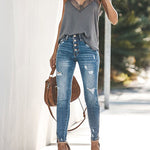 Zeagoo Destroyed Raw Hem Jeans Ripped Hole Denim Pants