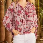 Zeagoo Round Neck Long Sleeve Shirt Floral Print Lantern Sleeve Tunic Top