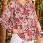 Zeagoo Round Neck Long Sleeve Shirt Floral Print Lantern Sleeve Tunic Top
